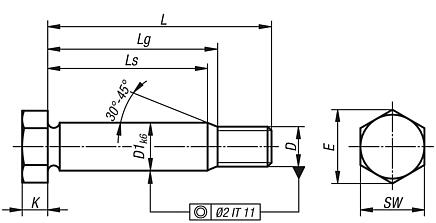 Shoulder screws with hexagon head similar to DIN 609