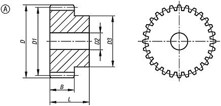Spur gears steel, module 3 toothing hardened, straight teeth, engagement angle 20°