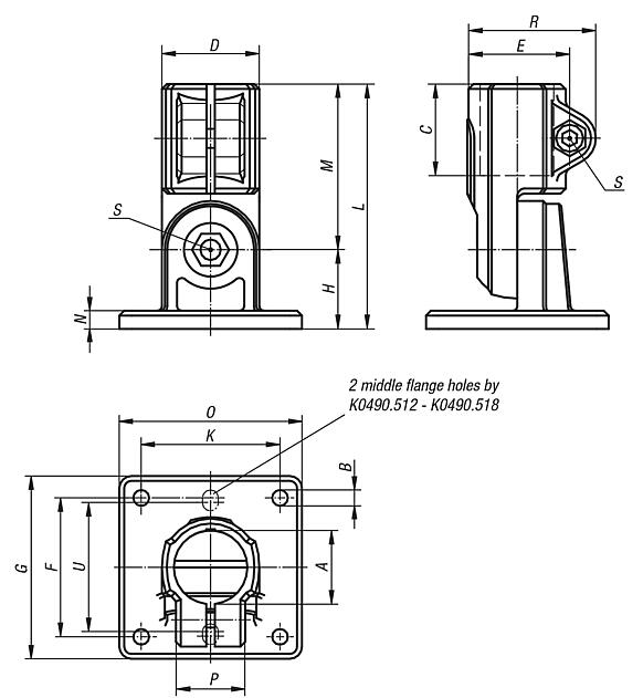 Tube clamps swivel base, aluminium - inch