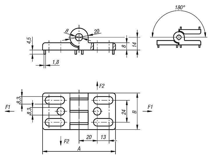 Hinges die-cast zinc, with elongated holes