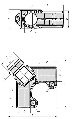 Tube clamps, right-angle, plastic