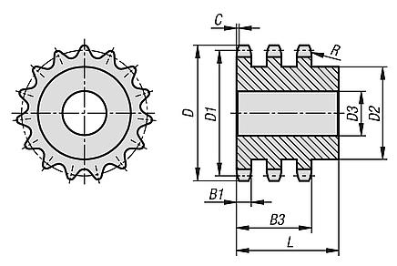 Sprockets triplex 1/2" x 5/16" DIN ISO 606