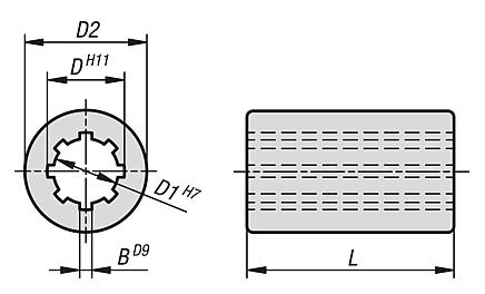 Splined hubs round similar to DIN ISO 14