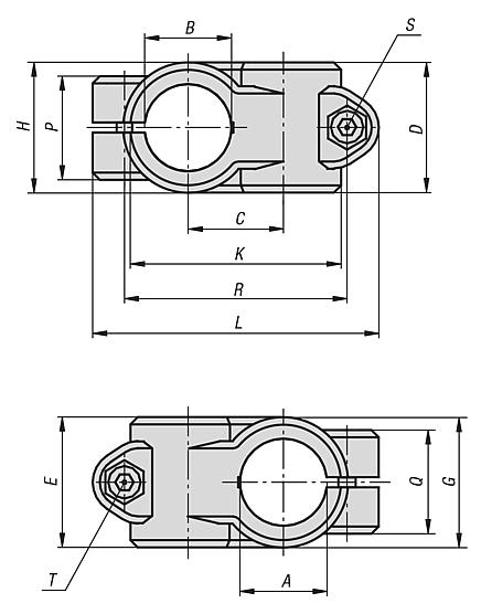 Tube clamps cross, aluminium - inch