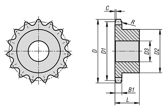 Sprockets single 1 1/2" x 1" DIN ISO 606