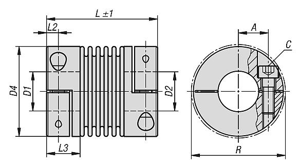 Metal bellows couplings, mini with clamp hubs, stainless steel