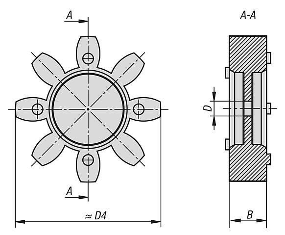 Spiders, play-free for elastomer dog couplings