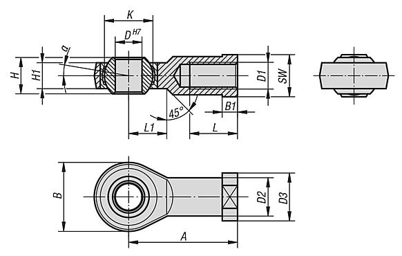 Rod ends with plain bearing internal thread, DIN ISO 12240-4