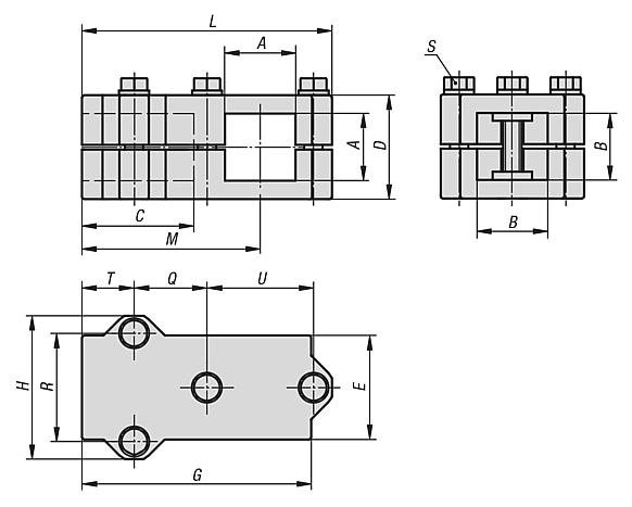 Tube clamps T-angle, aluminium